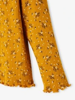 T-shirt à Fleurs En Maille Côtelée Fille Curry - Vertbaudet -Petite Modeuse t shirt a fleurs en maille cotelee fille 2