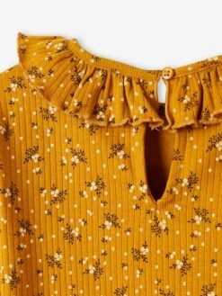 T-shirt à Fleurs En Maille Côtelée Fille Curry - Vertbaudet -Petite Modeuse t shirt a fleurs en maille cotelee fille 3