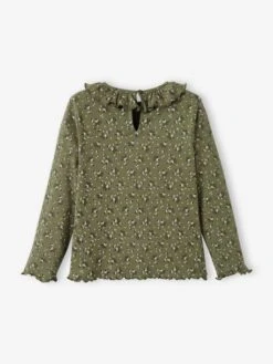 T-shirt à Fleurs En Maille Côtelée Fille Curry - Vertbaudet -Petite Modeuse t shirt a fleurs en maille cotelee fille 5