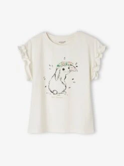 T-shirt à Motif Irisé Fille Manches Courtes Volantées Jaune Pâle - Vertbaudet