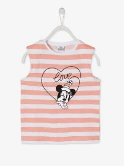 T-shirt Avec épaulettes Disney Minnie® Fille Rose Poudré Rayé - Minnie