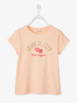 T-shirt Basics à Message Détails Irisés Fille Rose Poudré - Vertbaudet