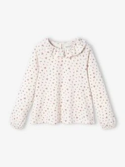 T-shirt Blouse à Collerette Fille Imprimé Fleurs Rose Imprimé - Vertbaudet