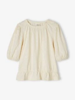 T-shirt Blouse Brodé Fleurs Fille écru - Vertbaudet -Petite Modeuse t shirt blouse brode fleurs fille 3