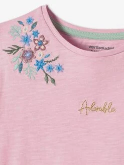 T-shirt Brodé Fleurs Aux épaules Lilas - Vertbaudet -Petite Modeuse t shirt brode fleurs aux epaules 2