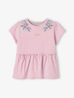 T-shirt Brodé Fleurs Aux épaules Lilas - Vertbaudet