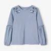 T-shirt Brodé Fleurs Fille Bleu Moyen - 18-3916 Tcx - Vertbaudet