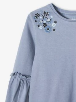 T-shirt Brodé Fleurs Fille Bleu Moyen - 18-3916 Tcx - Vertbaudet 5 T-shirt Brodé Fleurs Fille Bleu Moyen - 18-3916 Tcx - Vertbaudet -Petite Modeuse t shirt brode fleurs fille 2