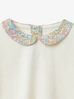 T-shirt Col Claudine Fille CYRILLUS Ecru/col Tissu Liberty Joanna - Cyrillus -Petite Modeuse t shirt col claudine fille cyrillus 2