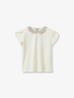 T-shirt Col Claudine Fille CYRILLUS Ecru/col Tissu Liberty Joanna - Cyrillus