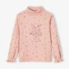 T-shirt Col Montant En Côtes Imprimé Fleurs Fille Rose Poudré - Vertbaudet