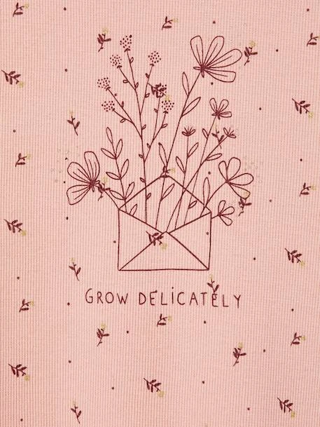 T-shirt Col Montant En Côtes Imprimé Fleurs Fille Rose Poudré - Vertbaudet 3 T-shirt Col Montant En Côtes Imprimé Fleurs Fille Rose Poudré - Vertbaudet – Image 3