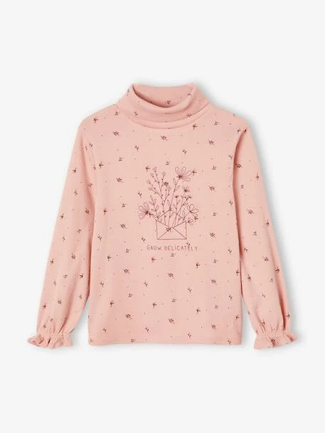 T-shirt Col Montant En Côtes Imprimé Fleurs Fille Rose Poudré - Vertbaudet 1 T-shirt Col Montant En Côtes Imprimé Fleurs Fille Rose Poudré - Vertbaudet