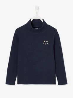 T-shirt Col Roulé Basics Fille Motif Chat Irisé Poitrine Encre - Vertbaudet