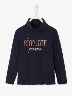 T-shirt Col Roulé Fille Motif Irisé Bleu - Vertbaudet