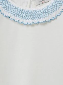 T-shirt Col Smocké Fille CYRILLUS Coton Bio Beige - Cyrillus -Petite Modeuse t shirt col smocke fille cyrillus coton bio 2