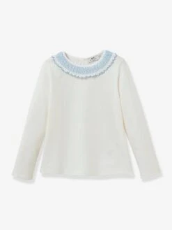 T-shirt Col Smocké Fille CYRILLUS Coton Bio Beige - Cyrillus