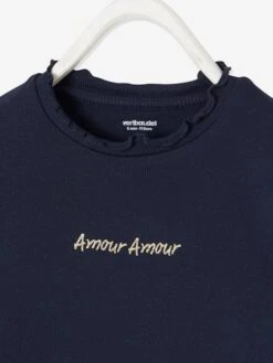 T-shirt Côtelé Fille Finitions Fantaisie Encre - Vertbaudet -Petite Modeuse t shirt cotele fille finitions fantaisie 2