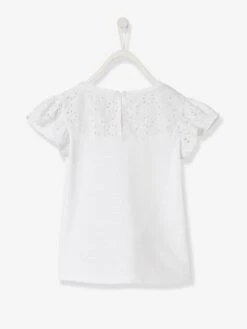 T-shirt Fille Avec Détails Broderie Anglaise Blanc - Vertbaudet -Petite Modeuse t shirt fille avec details broderie anglaise 2