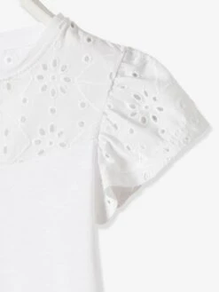 T-shirt Fille Avec Détails Broderie Anglaise Blanc - Vertbaudet -Petite Modeuse t shirt fille avec details broderie anglaise 3