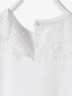 T-shirt Fille Avec Détails Broderie Anglaise Blanc - Vertbaudet -Petite Modeuse t shirt fille avec details broderie anglaise 4