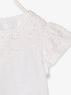 T-shirt Fille Avec Détails Broderie Anglaise Blanc - Vertbaudet -Petite Modeuse t shirt fille avec details broderie anglaise 5