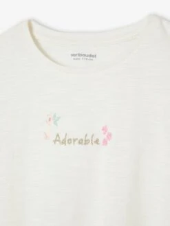 T-shirt Fille Brodé "adorable" Manches Courtes Smockées écru - Vertbaudet -Petite Modeuse t shirt fille brode adorable manches courtes smockees 4