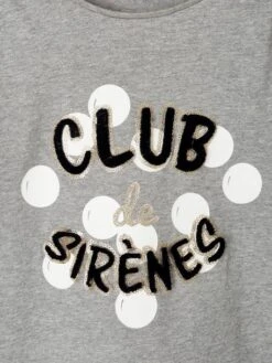 T-shirt Fille "club Des Sirènes" Détails Fantaisie Manches Longues Gris Clair Chiné - Vertbaudet -Petite Modeuse t shirt fille club des sirenes details fantaisie manches longues 2