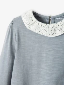 T-shirt Fille Col En Broderie Anglaise Rose Blush - Vertbaudet -Petite Modeuse t shirt fille col en broderie anglaise 2