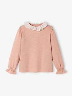 T-shirt Fille Col En Broderie Anglaise Rose Blush - Vertbaudet -Petite Modeuse t shirt fille col en broderie anglaise 5