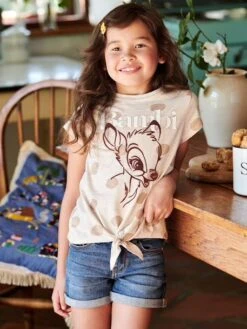 T-shirt Fille Manches Courtes Disney® Bambi Beige Chiné - Disney -Petite Modeuse t shirt fille manches courtes disney bambi 2