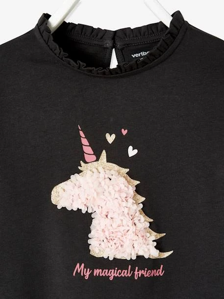 T-shirt Fille Motif Fantaisie Détails Frisou Gris Foncé - Vertbaudet 3 T-shirt Fille Motif Fantaisie Détails Frisou Gris Foncé - Vertbaudet – Image 3