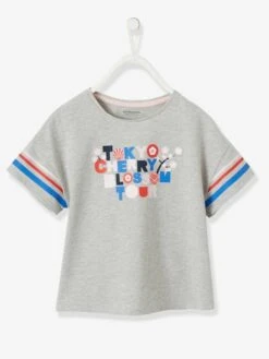 T-shirt Fille Motif Graphique Irisé Gris Chiné - Vertbaudet
