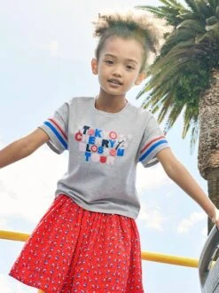 T-shirt Fille Motif Graphique Irisé Gris Chiné - Vertbaudet -Petite Modeuse t shirt fille motif graphique irise 4