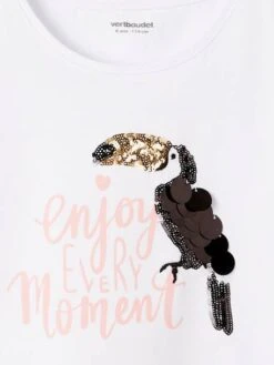T-shirt Fille Motif Toucan Avec Sequins Et Broderies Blanc - Vertbaudet -Petite Modeuse t shirt fille motif toucan avec sequins et broderies 2