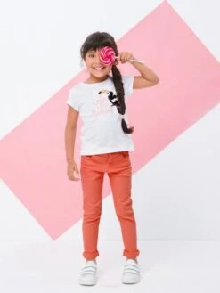 T-shirt Fille Motif Toucan Avec Sequins Et Broderies Blanc - Vertbaudet