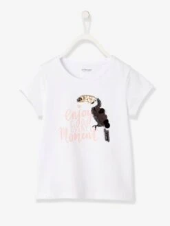 T-shirt Fille Motif Toucan Avec Sequins Et Broderies Blanc - Vertbaudet -Petite Modeuse t shirt fille motif toucan avec sequins et broderies 3