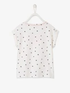 T-shirt Imprimé Détails Irisés Fille Blanc Imprimé - Vertbaudet -Petite Modeuse t shirt imprime details irises fille 1
