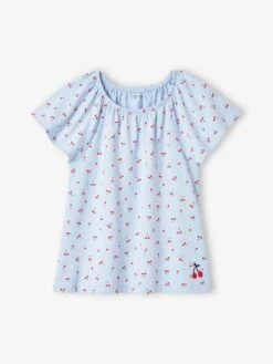 T-shirt Imprimé Manches Papillon Fille Bleu Ciel - Vertbaudet -Petite Modeuse t shirt imprime manches papillon fille 3