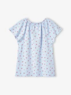 T-shirt Imprimé Manches Papillon Fille Bleu Ciel - Vertbaudet -Petite Modeuse t shirt imprime manches papillon fille 4