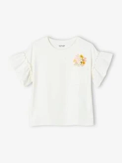 T-shirt Manches à Volants En Broderie Anglaise Fille écru - Vertbaudet