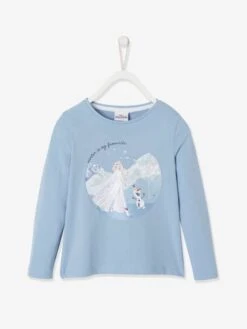 T-shirt Manches Longues Disney® La Reine Des Neiges Fille Bleu Avec Anime - Reine Des Neiges
