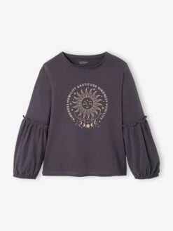 T-shirt Motif Attrape-rêve Irisé Fille Manches Bouffantes Fantaisie Gris - Vertbaudet