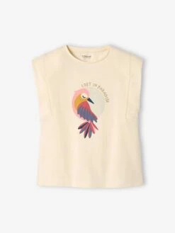 T-shirt Motif Oiseau De Paradis Fille Manches épaules écru - Vertbaudet