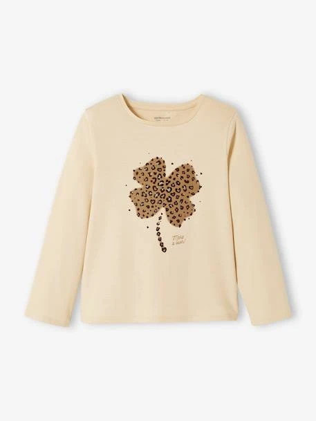 T-shirt Motif Trèfle Détails Irisés Et Flocage Velours Fille Beige - Vertbaudet 3 T-shirt Motif Trèfle Détails Irisés Et Flocage Velours Fille Beige - Vertbaudet – Image 3