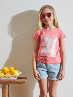 T-shirt "pool Party" En Sequins Réversibles Fille Rose - Vertbaudet -Petite Modeuse t shirt pool party en sequins reversibles fille 5