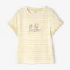 T-shirt Rayé Fille Manches Courtes Volantées écru - Vertbaudet