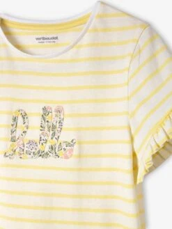 T-shirt Rayé Fille Manches Courtes Volantées écru - Vertbaudet -Petite Modeuse t shirt raye fille manches courtes volantees 2