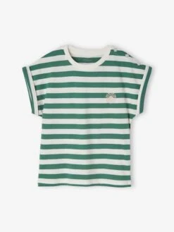 T-shirt Rayé Personnalisable Fille Rayé Vert - Vertbaudet -Petite Modeuse t shirt raye personnalisable fille 5