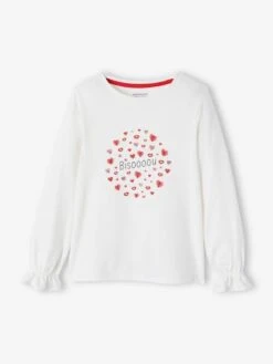 T-shirt Romantique Animation En Relief Et Détails Irisés Fille Blanc - Vertbaudet